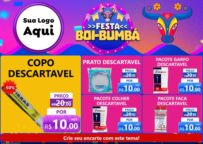 Modelo de Encarte para Encarte A4 Horizontal com o tema Festa Boi-Bumbá para Embalagens