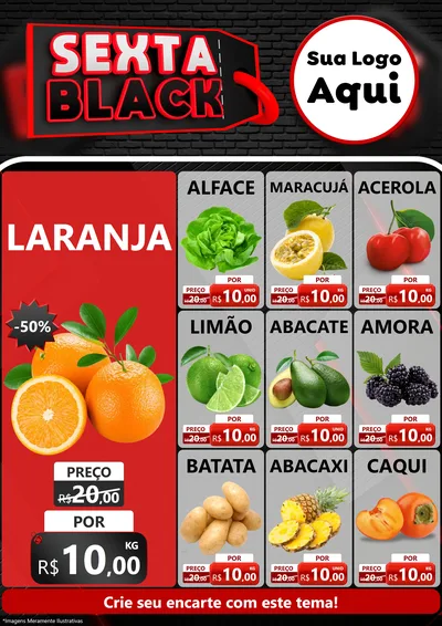 Modelo de Encarte para Encarte A4 Vertical com o tema Sexta Black para Hortifrúti