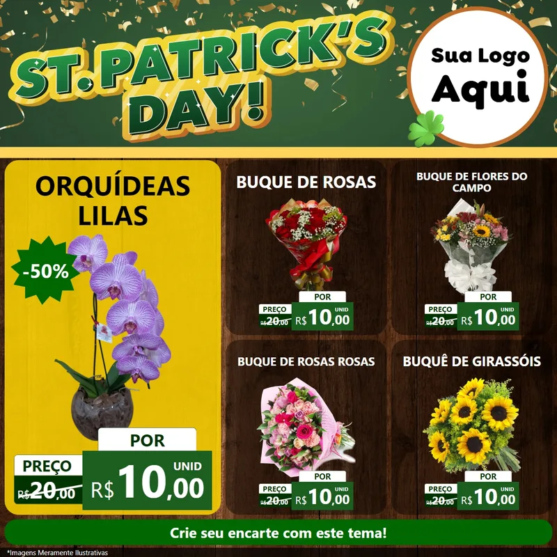 Modelo de Rede Social para Feed Facebook com o tema St Patriks Day para Floricultura e jardim