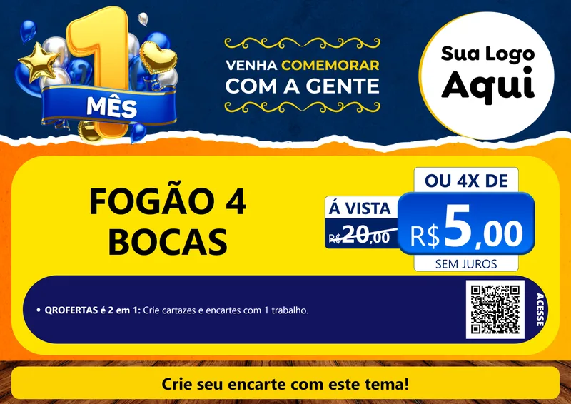 Modelo de Cartaz para Cartaz A4 Horizontal com o tema Um Mês de Aniversário para Móveis e Eletro