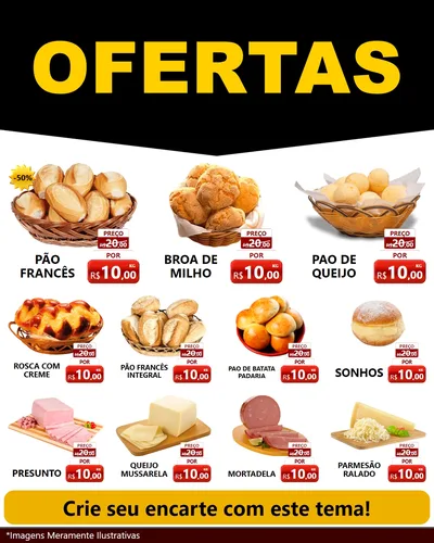 Modelo de Rede Social para Feed Instagram com o tema Ofertas Preto e Vermelho Cartaz para Padaria