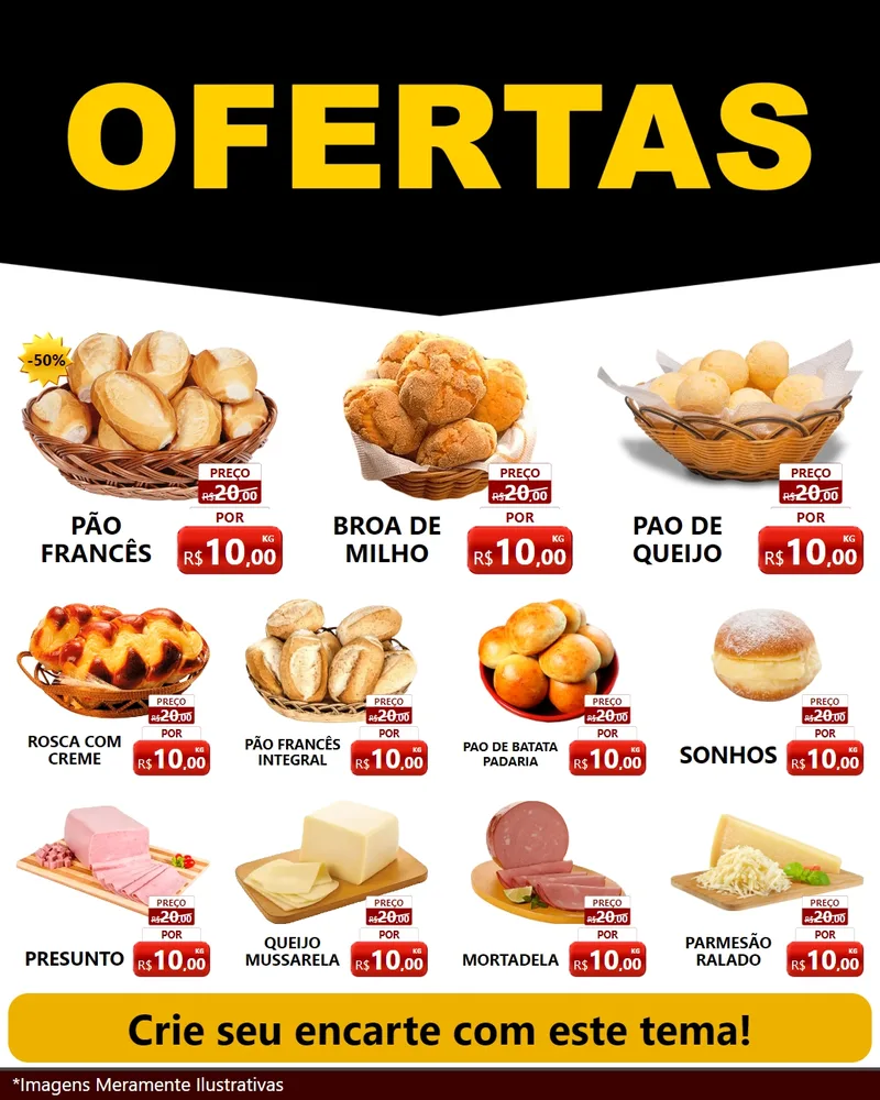Modelo de Rede Social para Feed Instagram com o tema Ofertas Preto e Vermelho Cartaz para Padaria
