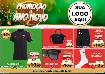 Modelo de Encarte para Encarte A4 Horizontal com o tema Promoção de Ano Novo para Roupas e acessórios