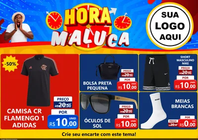 Modelo de Encarte para Encarte A4 Horizontal com o tema Hora Maluca para Roupas e acessórios