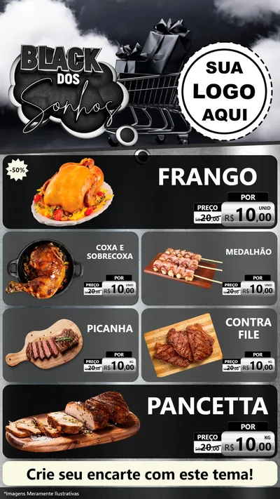 Modelo de TV para TV Vertical com o tema Black dos Sonhos para Assados