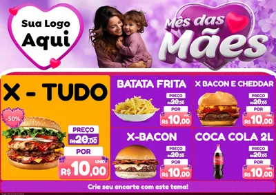 Modelo de Encarte para Encarte A4 Horizontal com o tema Mês das Mães para Hamburgueria