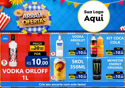 Modelo de Encarte para Encarte A4 Horizontal com o tema Arraiá de Ofertas para Distribuidora de bebidas