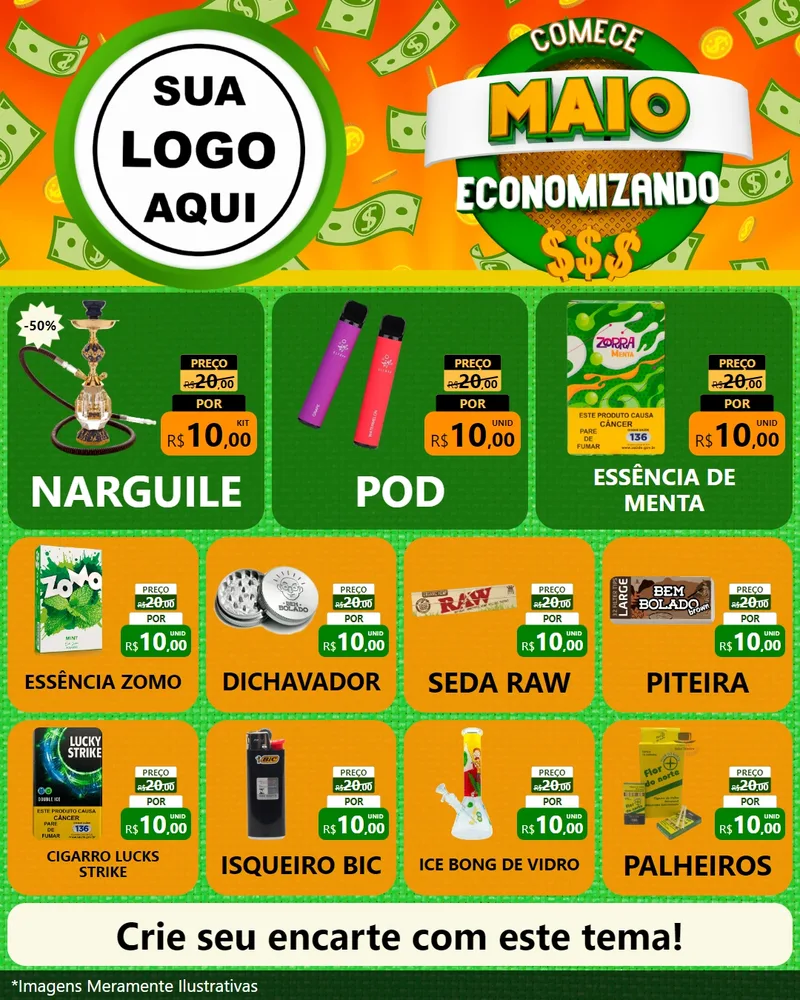 Modelo de Rede Social para Feed Instagram com o tema Comece Maio Economizando para Tabacaria