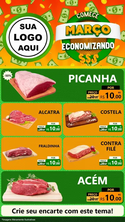 Modelo de TV para TV Vertical com o tema Comece Março Economizando para Açougue