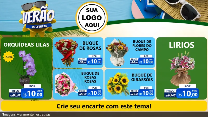 Modelo de TV para TV Horizontal com o tema Verão de Ofertas para Floricultura e jardim
