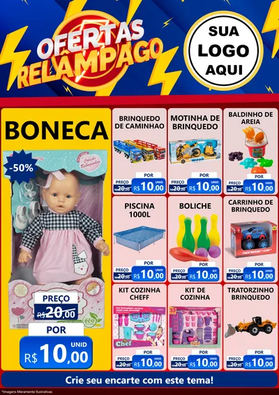 Modelo de Encarte para Encarte A4 Vertical com o tema Ofertas Relâmpago para Brinquedos