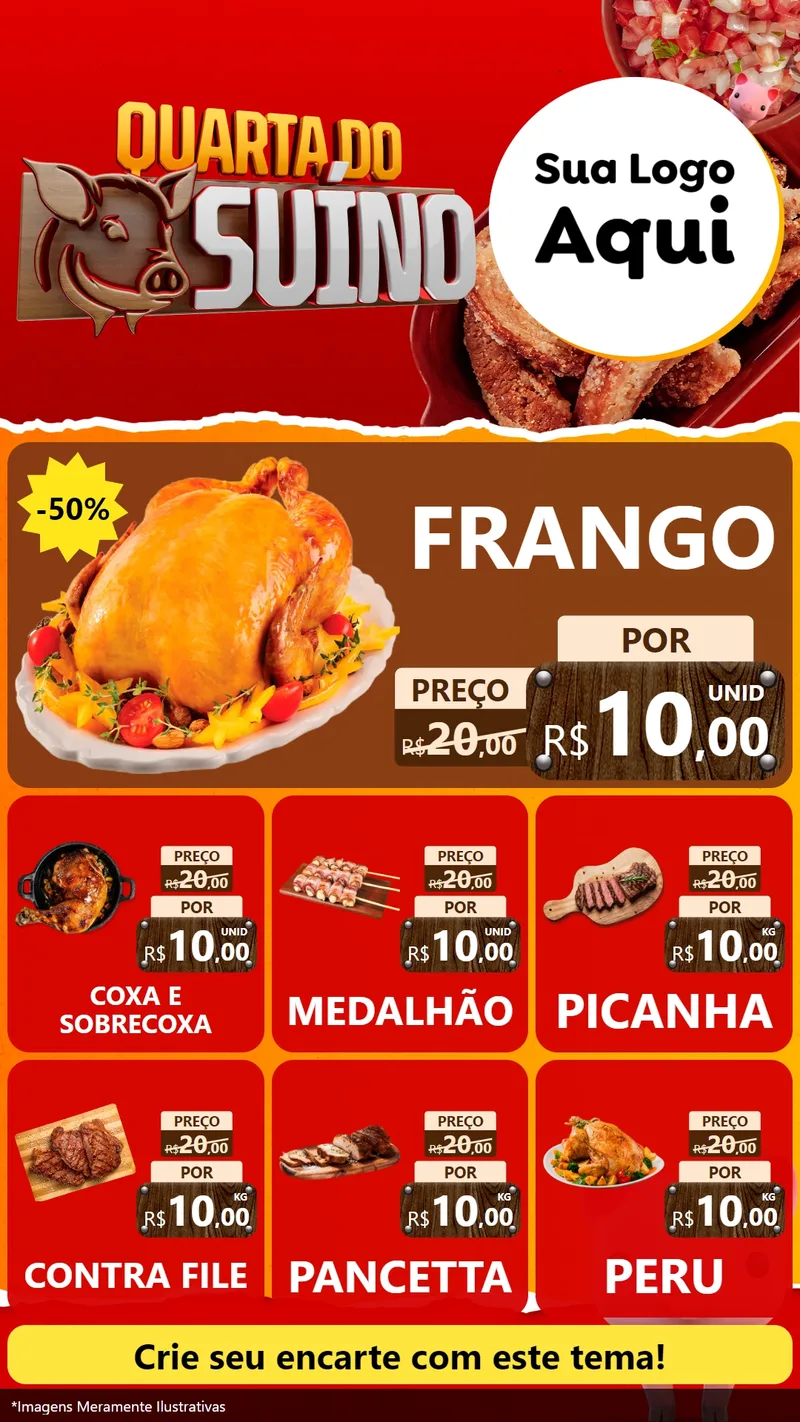 Modelo de Rede Social para Stories com o tema Quarta do Suíno para Assados