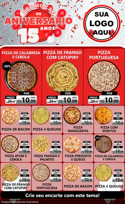 Modelo de Encarte para Encarte Grande com o tema Promoção de Aniversário - 15 Anos para Pizzaria