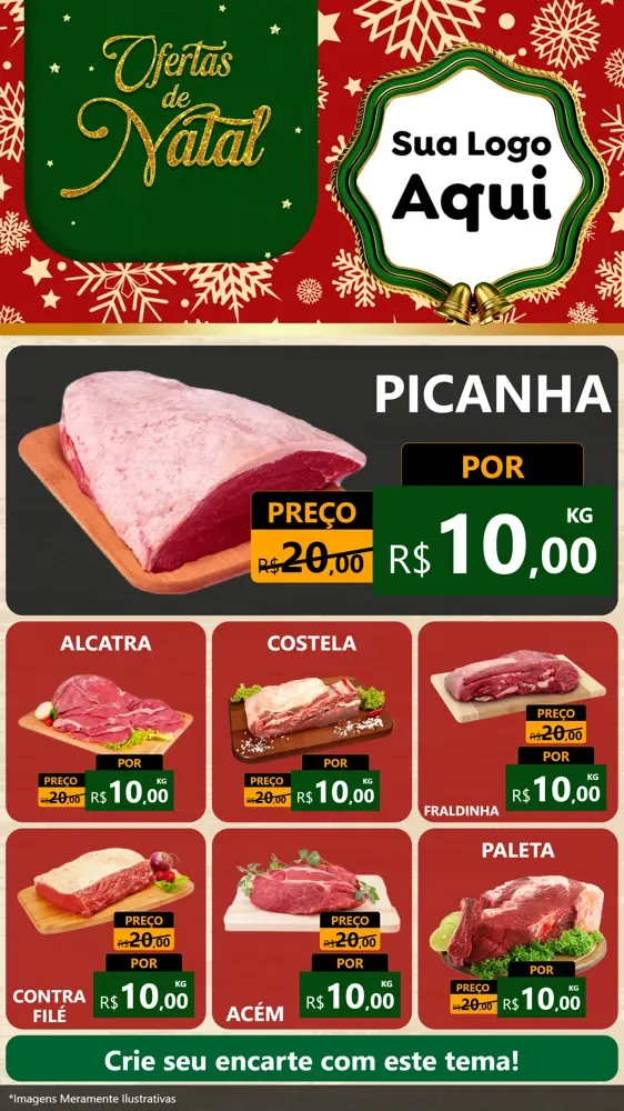 Modelo de Rede Social para Stories com o tema Natal de Ofertas para Açougue