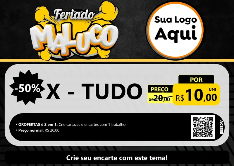 Modelo de Cartaz para Cartaz A4 Horizontal com o tema Feriado Maluco para Hamburgueria