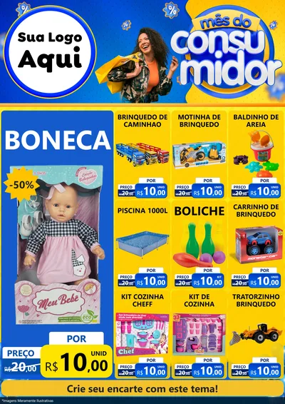 Modelo de Encarte para Encarte A4 Vertical com o tema Mês do Consumidor para Brinquedos