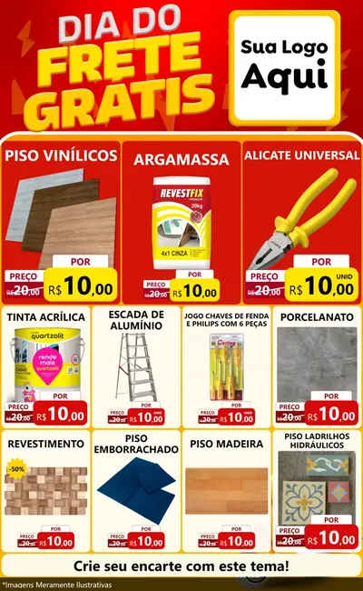 Modelo de Encarte para Encarte Grande com o tema Dia do Frete Grátis para Material para Construção
