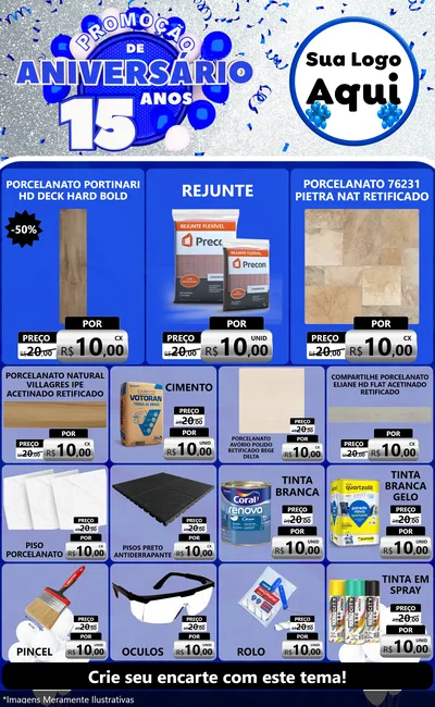 Modelo de Encarte para Encarte Grande com o tema Promoção de Aniversário - 15 Anos para Pisos e revestimentos