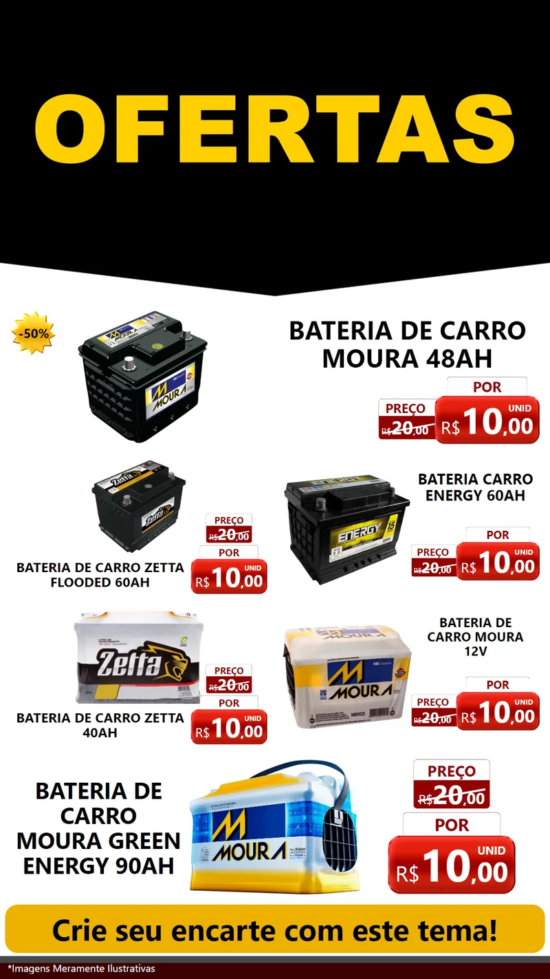 Modelo de TV para TV Vertical com o tema Ofertas Preto e Vermelho Cartaz para Baterias Elétricas
