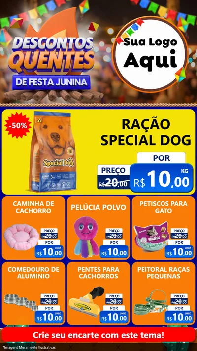 Modelo de Rede Social para Stories com o tema Descontos Quentes de Festa Junina para Pet Shop