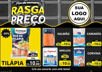Modelo de Encarte para Encarte A4 Horizontal com o tema Fim de Semana Rasga Preço para Peixaria