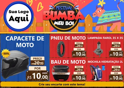 Modelo de Encarte para Encarte A4 Horizontal com o tema Festival Bumba Meu Boi para Moto peças