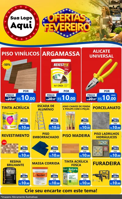 Modelo de Encarte para Encarte Grande com o tema Ofertas de Fevereiro para Material para Construção