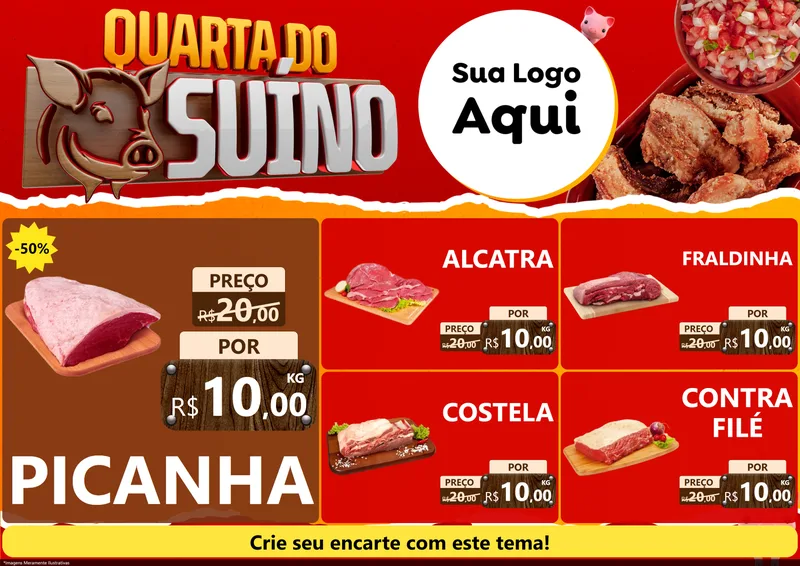 Modelo de Encarte para Encarte A4 Horizontal com o tema Quarta do Suíno para Açougue