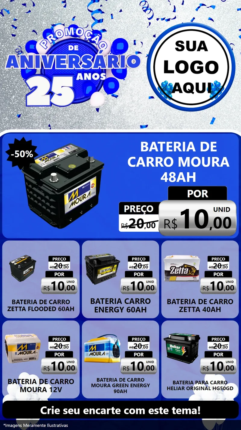 Modelo de Rede Social para Stories com o tema Promoção de Aniversário - 25 Anos para Baterias Elétricas