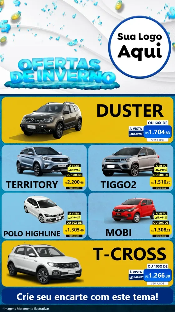 Modelo de TV para TV Vertical com o tema Ofertas de Inverno para Concessionaria de Carros