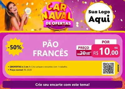 Modelo de Cartaz para Cartaz A4 Horizontal com o tema Carnaval de Ofertas para Padaria