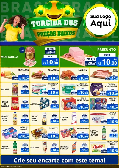 Modelo de Encarte para Encarte A4 Vertical com o tema Torcida dos Preços Baixos - Copa para Frios e Laticínios