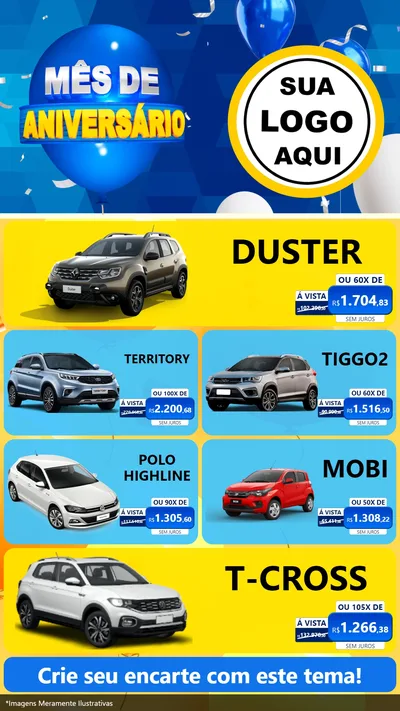 Modelo de TV para TV Vertical com o tema Mês de Aniversário para Concessionaria de Carros