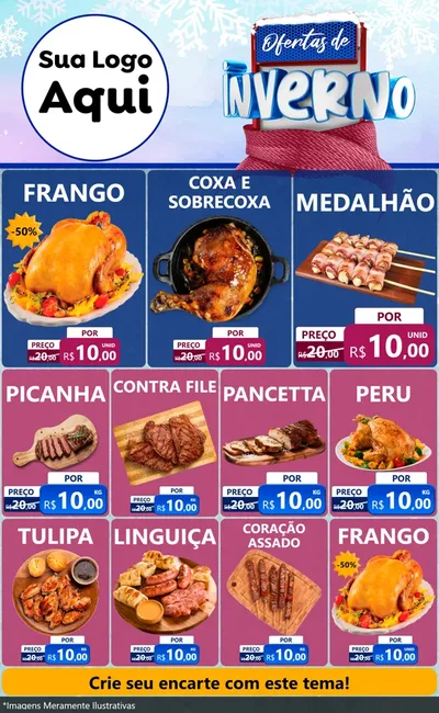 Modelo de Encarte para Encarte Grande com o tema Ofertas de Inverno para Assados