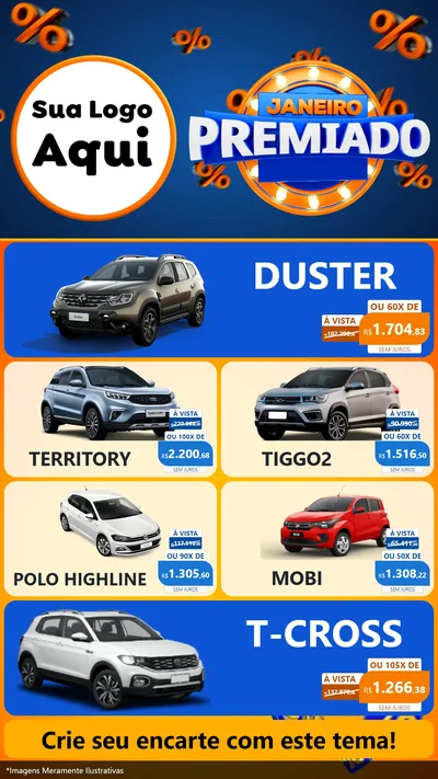 Modelo de TV para TV Vertical com o tema Janeiro Premiado para Concessionaria de Carros