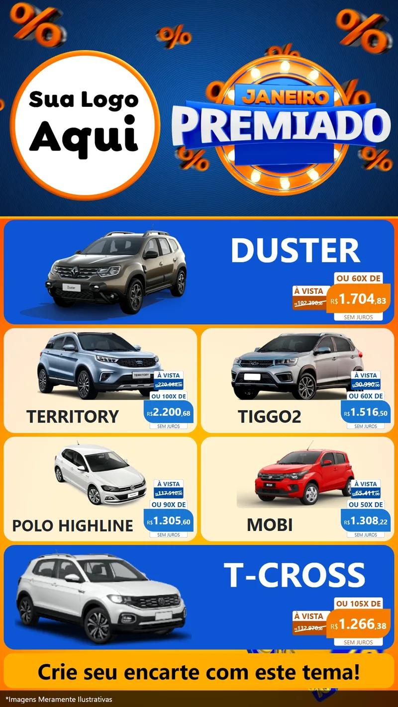 Modelo de TV para TV Vertical com o tema Janeiro Premiado para Concessionaria de Carros