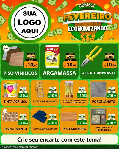 Modelo de Rede Social para Feed Instagram com o tema Comece Fevereiro Economizando para Material para Construção