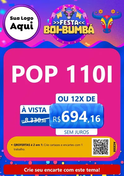Modelo de Cartaz para Cartaz A4 Vertical com o tema Festa Boi-Bumbá para Concessionaria de Motos
