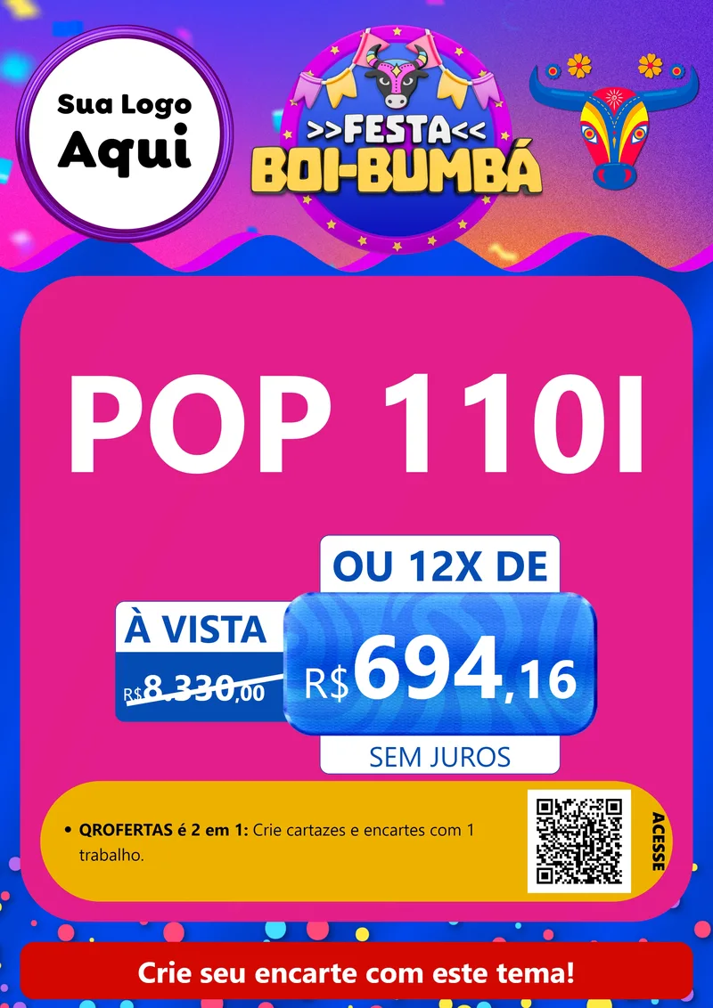 Modelo de Cartaz para Cartaz A4 Vertical com o tema Festa Boi-Bumbá para Concessionaria de Motos