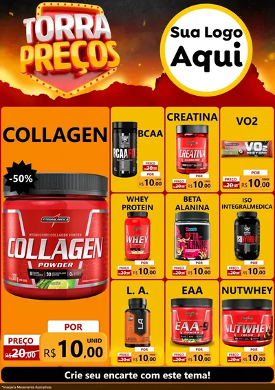 Modelo de Encarte para Encarte A4 Vertical com o tema Torra Preços para Suplementos alimentares