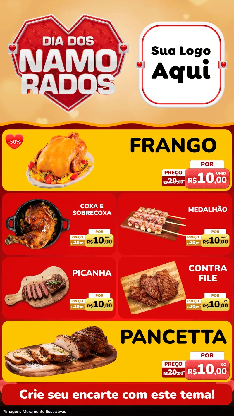 Modelo de TV para TV Vertical com o tema Dia dos Namorados para Assados