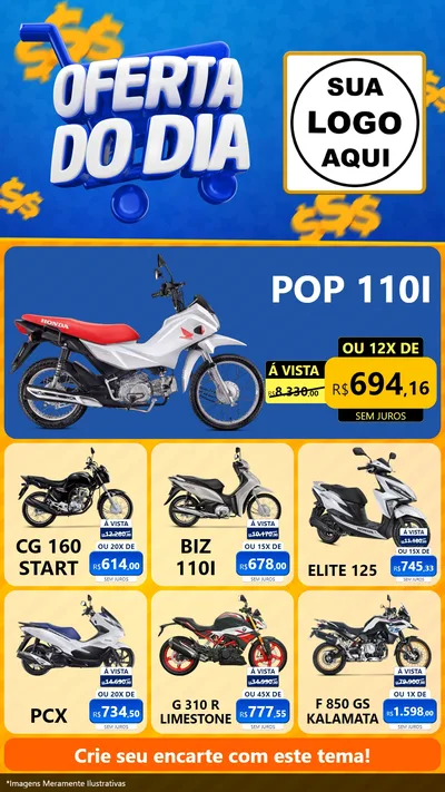 Modelo de Rede Social para Stories com o tema Oferta do Dia para Concessionaria de Motos