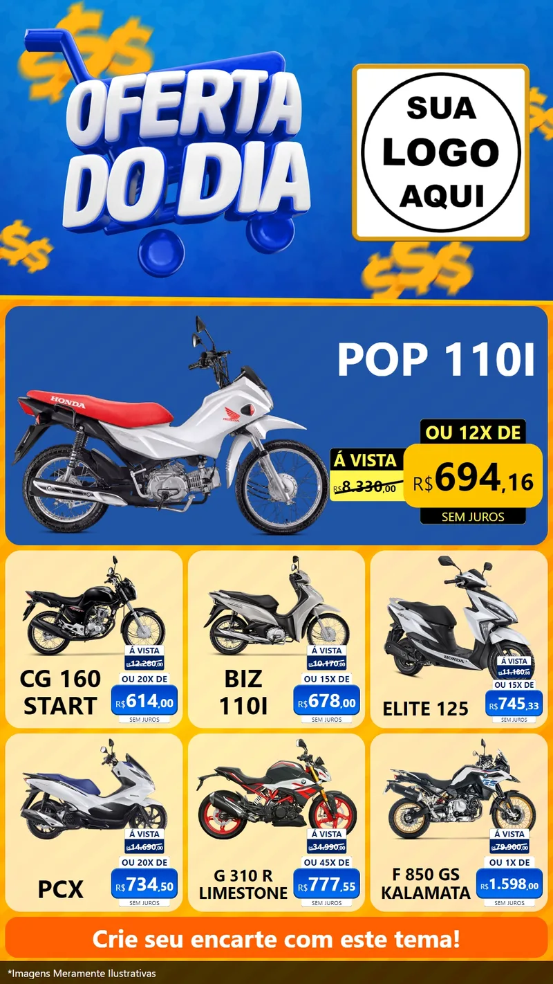 Modelo de Rede Social para Stories com o tema Oferta do Dia para Concessionaria de Motos