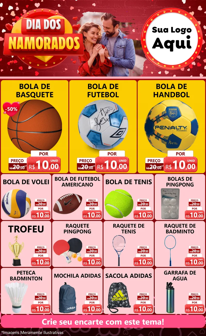 Modelo de Encarte para Encarte Grande com o tema Dia Dos Namorados para Artigos Esportivos