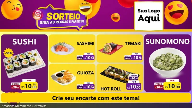 Modelo de TV para TV Horizontal com o tema Sorteio para Comida japonesa