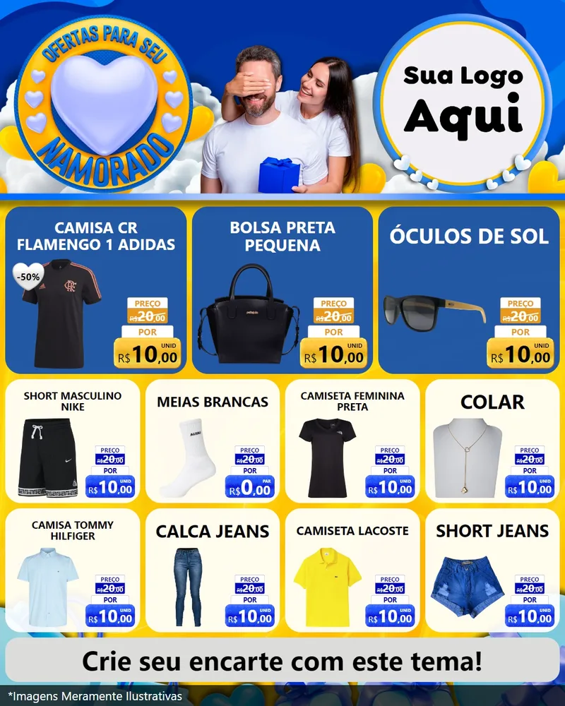 Modelo de Rede Social para Feed Instagram com o tema Ofertas Para Seu Namorado para Roupas e acessórios