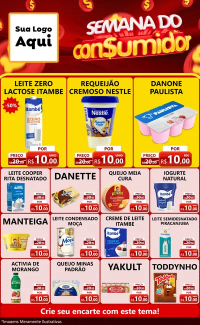 Modelo de Encarte para Encarte Grande com o tema Semana do Consumidor para Frios e Laticínios