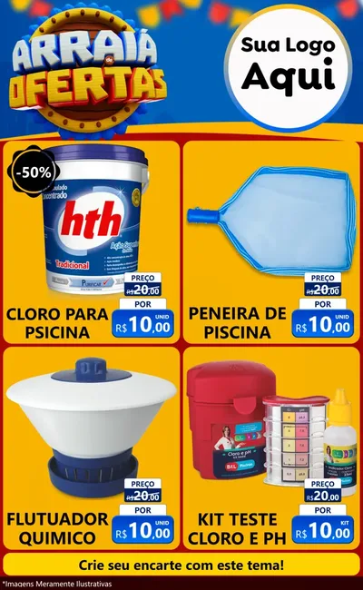 Modelo de Encarte para Encarte Grande com o tema Arraiá de Ofertas - Junina para Produtos para Piscina