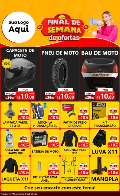 Modelo de Encarte para Encarte Grande com o tema Final de Semana de Ofertas para Moto peças