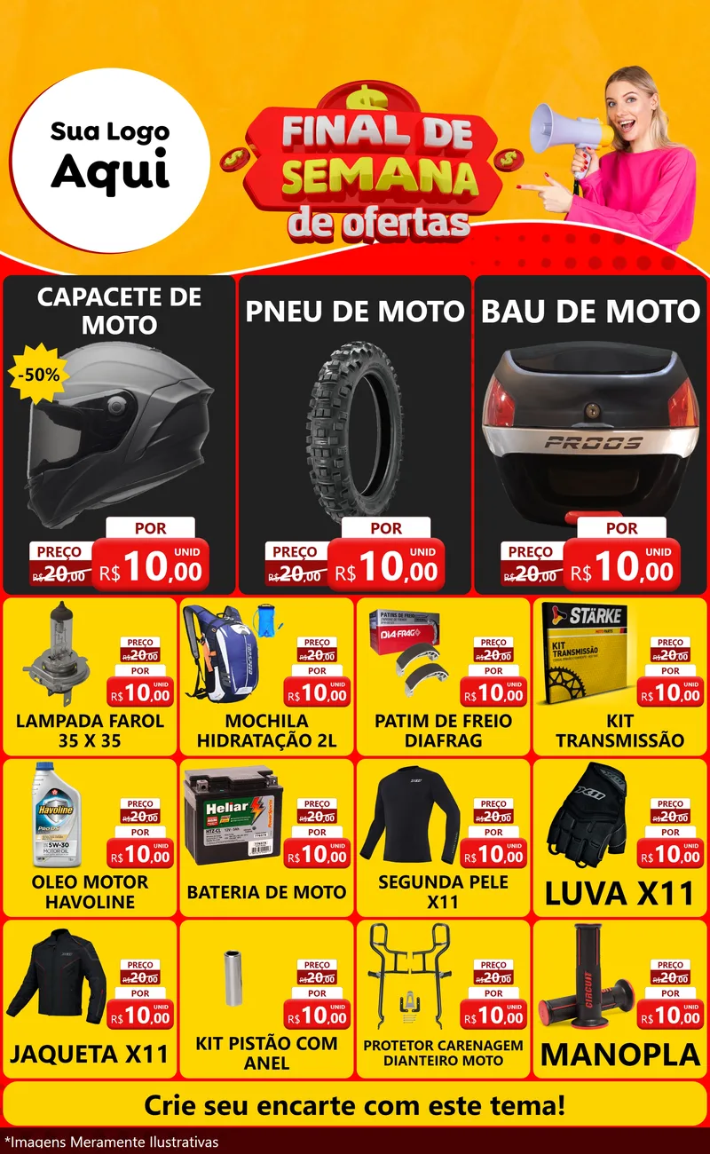 Modelo de Encarte para Encarte Grande com o tema Final de Semana de Ofertas para Moto peças